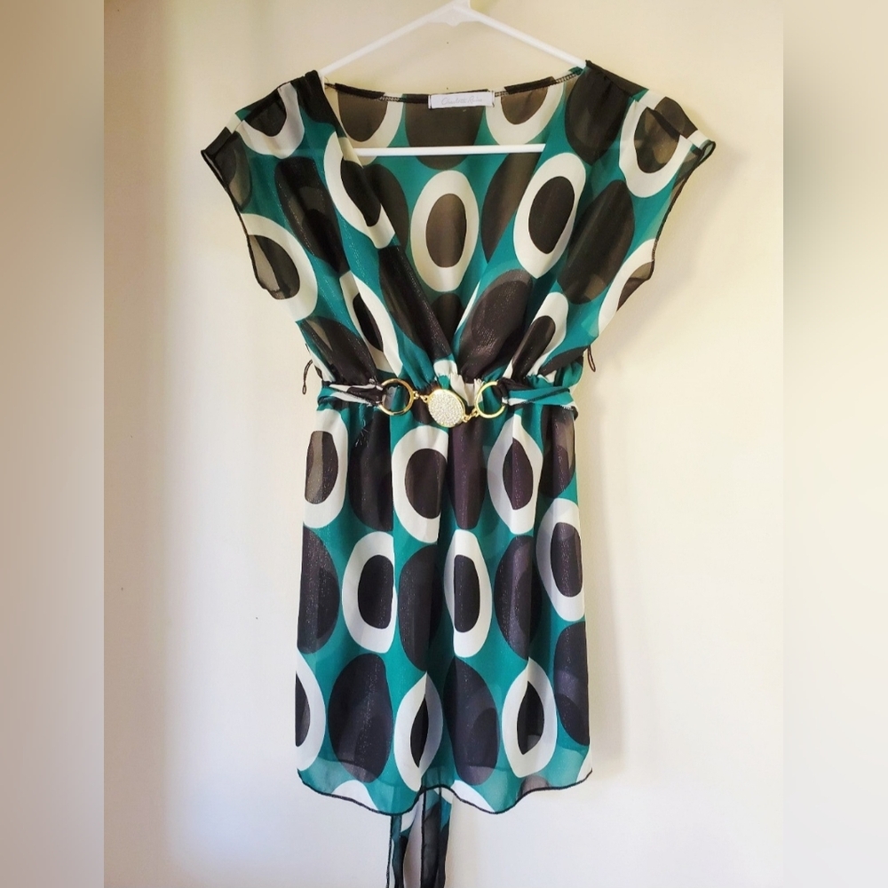 Charlotte Russe Semi Sheer Green Tie-Waist Top - Size Small